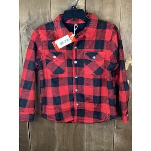 ThCreasa Boys Red And Black Plaid Shirt Jacket Fleece Sherpa Size Medium 7-8
